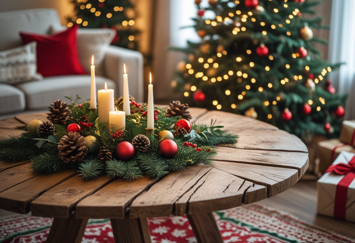 Sådan skaber du den perfekte julestemning med et rundt plankebord og juletræstæppe